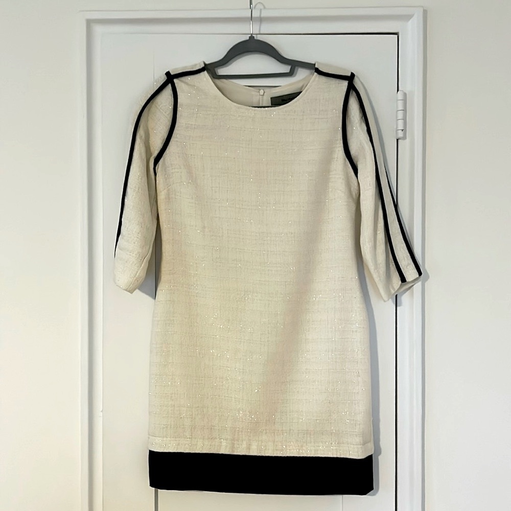 Wells grace white with black piping dress